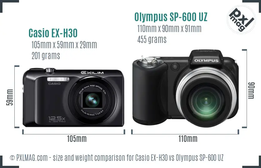 Casio EX-H30 vs Olympus SP-600 UZ size comparison