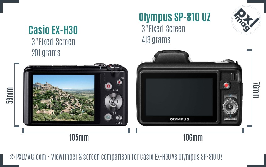 Casio EX-H30 vs Olympus SP-810 UZ Screen and Viewfinder comparison
