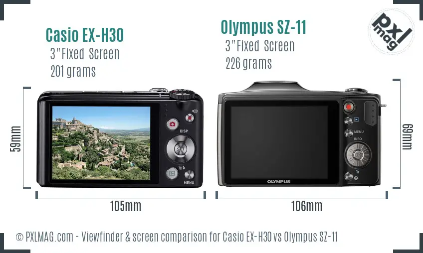 Casio EX-H30 vs Olympus SZ-11 Screen and Viewfinder comparison