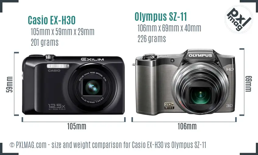 Casio EX-H30 vs Olympus SZ-11 size comparison