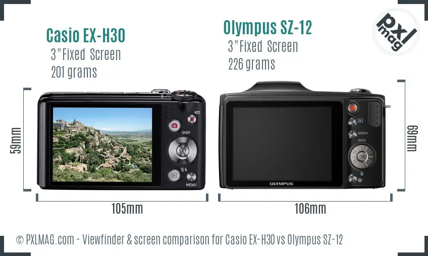 Casio EX-H30 vs Olympus SZ-12 Screen and Viewfinder comparison