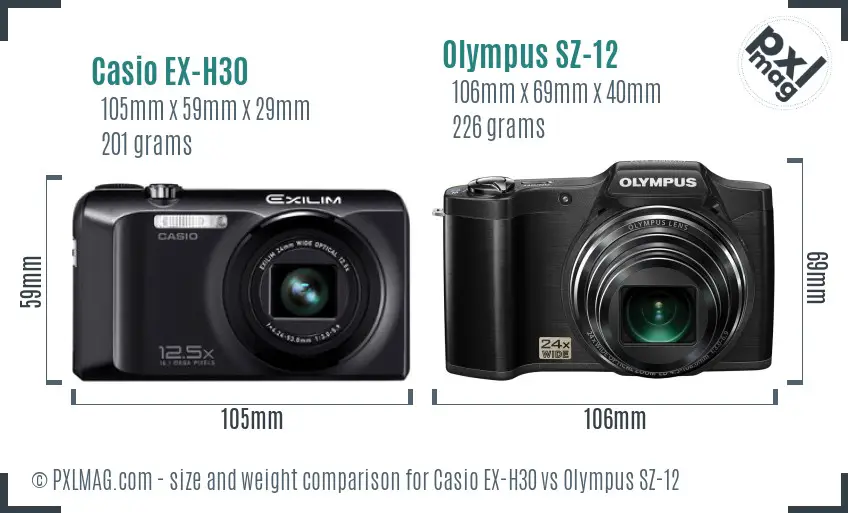 Casio EX-H30 vs Olympus SZ-12 size comparison