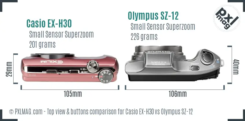 Casio EX-H30 vs Olympus SZ-12 top view buttons comparison