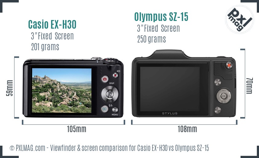 Casio EX-H30 vs Olympus SZ-15 Screen and Viewfinder comparison