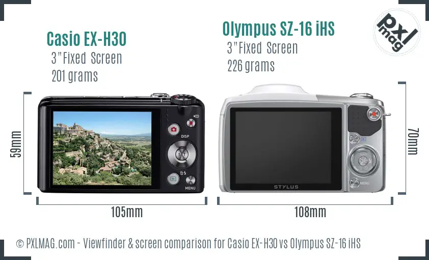 Casio EX-H30 vs Olympus SZ-16 iHS Screen and Viewfinder comparison Casio EX-H30 vs Olympus SZ-16 iHS Screen and Viewfinder comparison