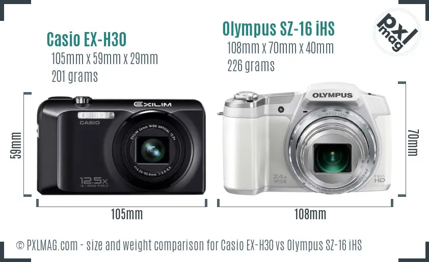Casio EX-H30 vs Olympus SZ-16 iHS size comparison Casio EX-H30 vs Olympus SZ-16 iHS size comparison