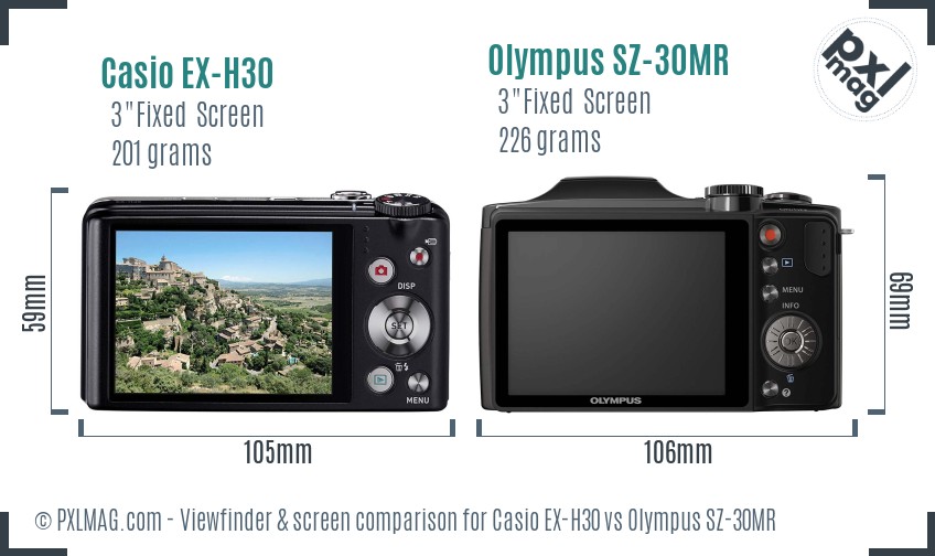 Casio EX-H30 vs Olympus SZ-30MR Screen and Viewfinder comparison