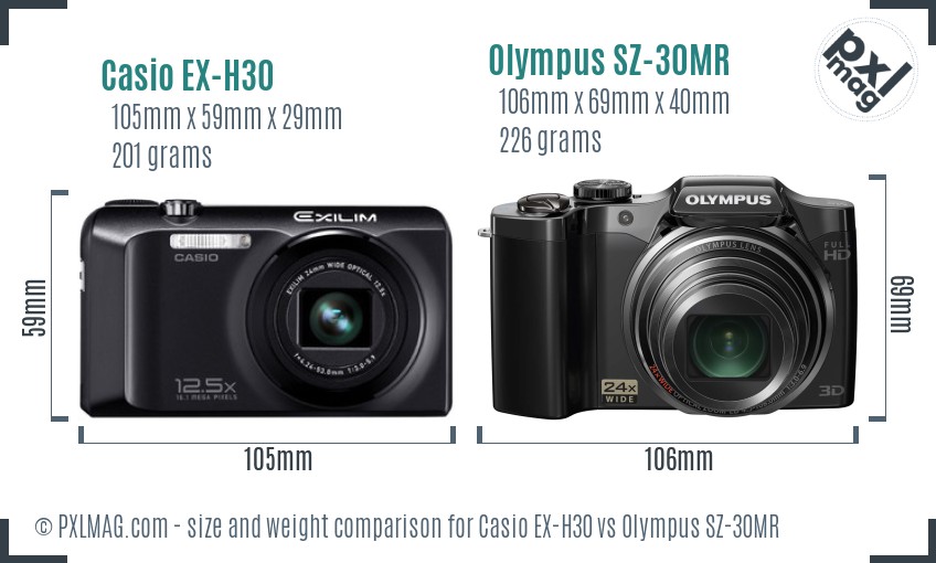 Casio EX-H30 vs Olympus SZ-30MR size comparison Casio EX-H30 vs Olympus SZ-30MR size comparison