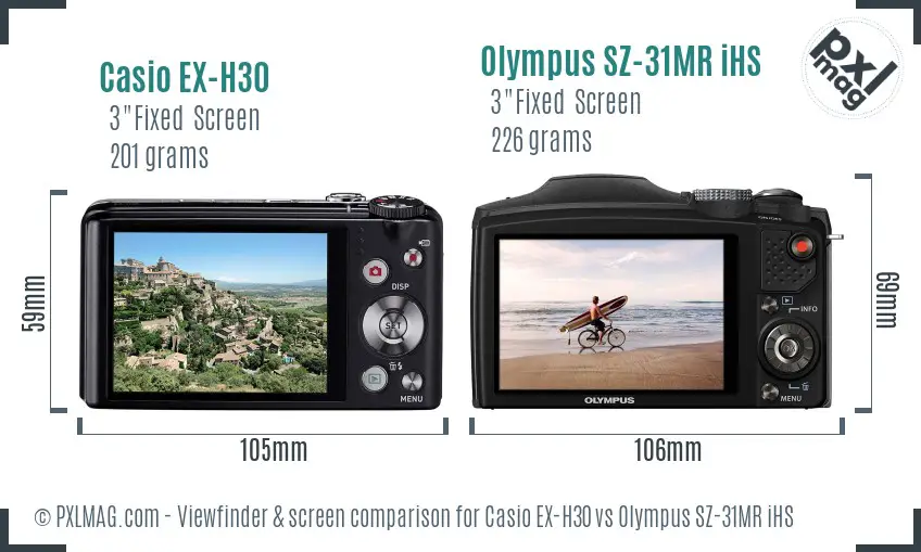 Casio EX-H30 vs Olympus SZ-31MR iHS Screen and Viewfinder comparison Casio EX-H30 vs Olympus SZ-31MR iHS Screen and Viewfinder comparison