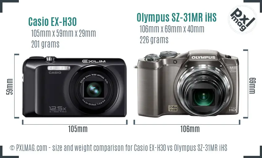 Casio EX-H30 vs Olympus SZ-31MR iHS size comparison Casio EX-H30 vs Olympus SZ-31MR iHS size comparison