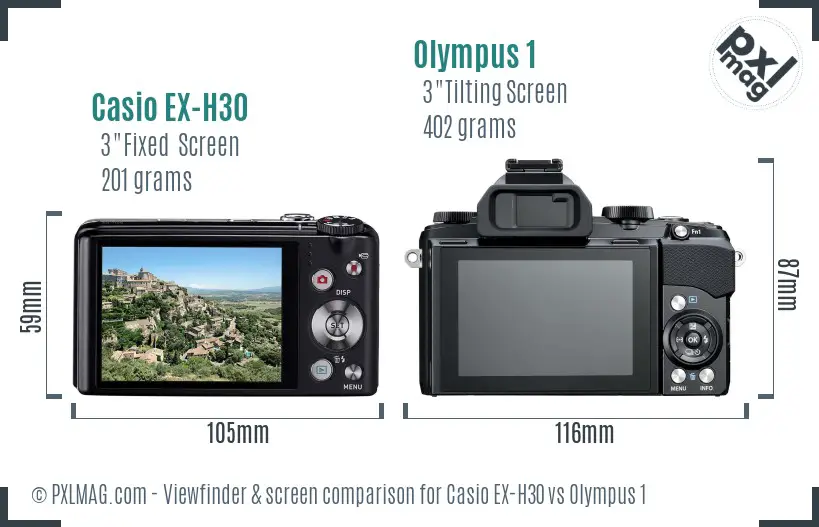 Casio EX-H30 vs Olympus 1 Screen and Viewfinder comparison