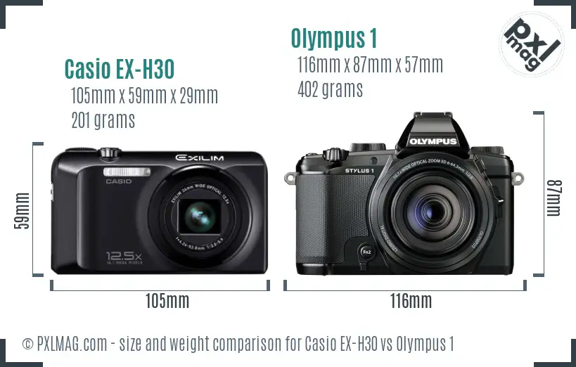 Casio EX-H30 vs Olympus 1 size comparison
