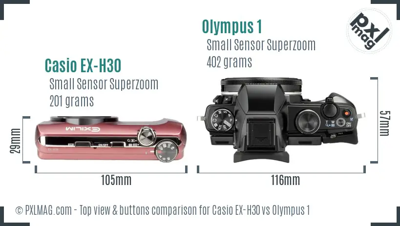 Casio EX-H30 vs Olympus 1 top view buttons comparison