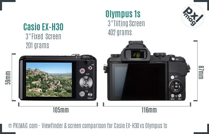 Casio EX-H30 vs Olympus 1s Screen and Viewfinder comparison