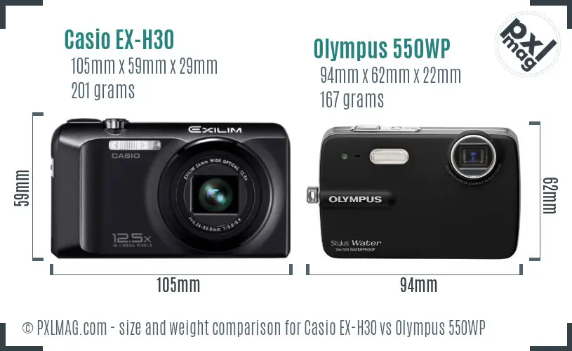 Casio EX-H30 vs Olympus 550WP size comparison