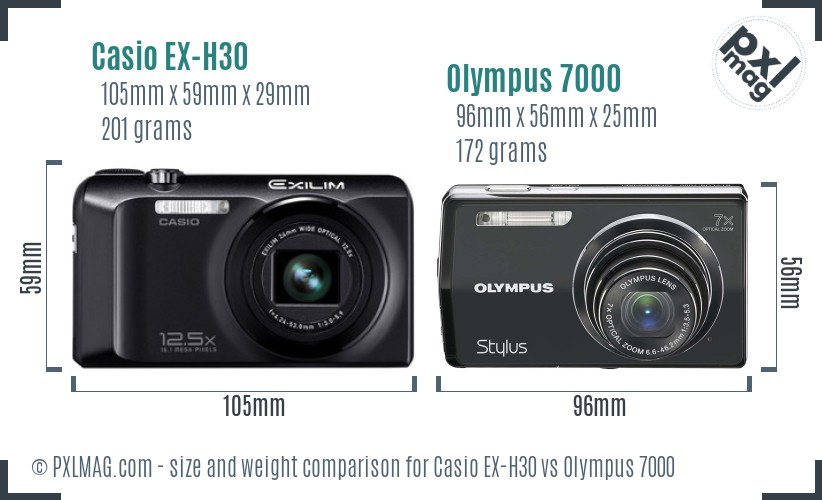 Casio EX-H30 vs Olympus 7000 size comparison Casio EX-H30 vs Olympus 7000 size comparison