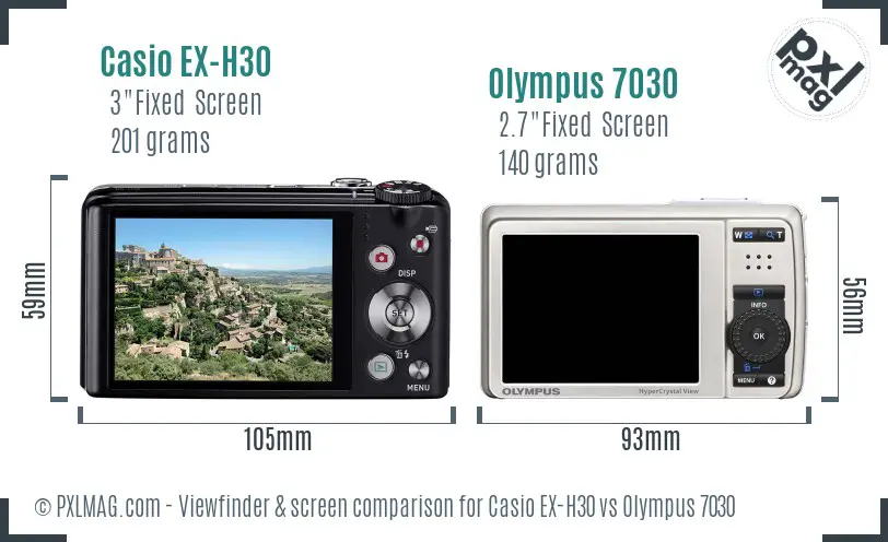 Casio EX-H30 vs Olympus 7030 Screen and Viewfinder comparison Casio EX-H30 vs Olympus 7030 Screen and Viewfinder comparison