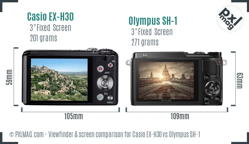 Casio EX-H30 vs Olympus SH-1 Screen and Viewfinder comparison