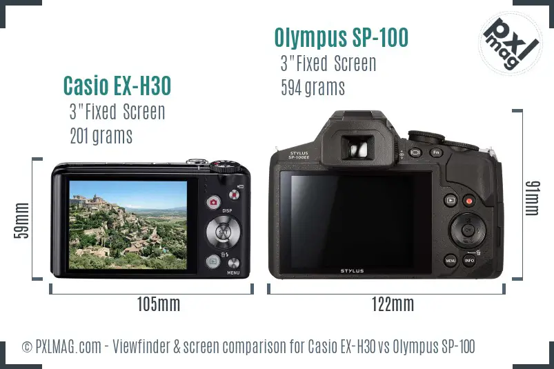 Casio EX-H30 vs Olympus SP-100 Screen and Viewfinder comparison