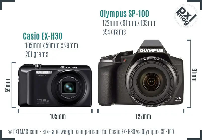 Casio EX-H30 vs Olympus SP-100 size comparison