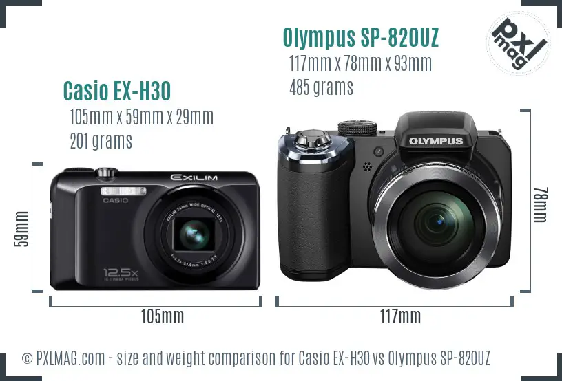 Casio EX-H30 vs Olympus SP-820UZ size comparison