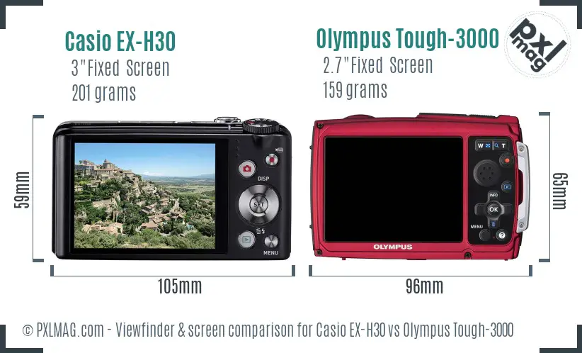 Casio EX-H30 vs Olympus Tough-3000 Screen and Viewfinder comparison