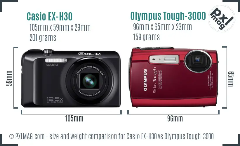 Casio EX-H30 vs Olympus Tough-3000 size comparison