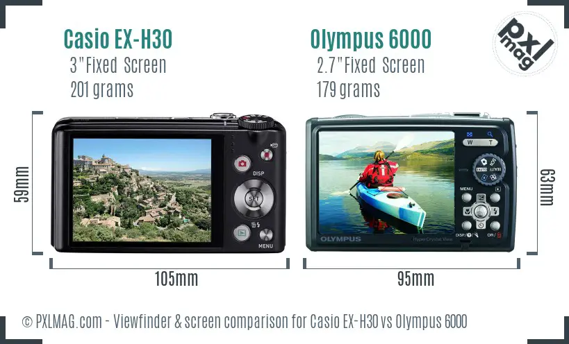 Casio EX-H30 vs Olympus 6000 Screen and Viewfinder comparison