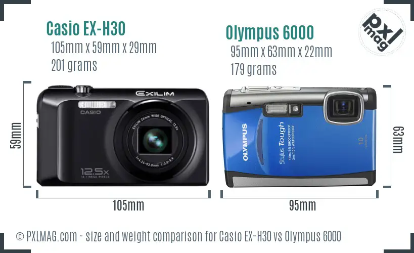 Casio EX-H30 vs Olympus 6000 size comparison