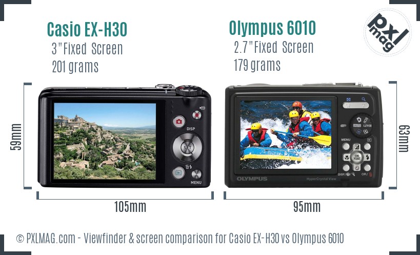 Casio EX-H30 vs Olympus 6010 Screen and Viewfinder comparison