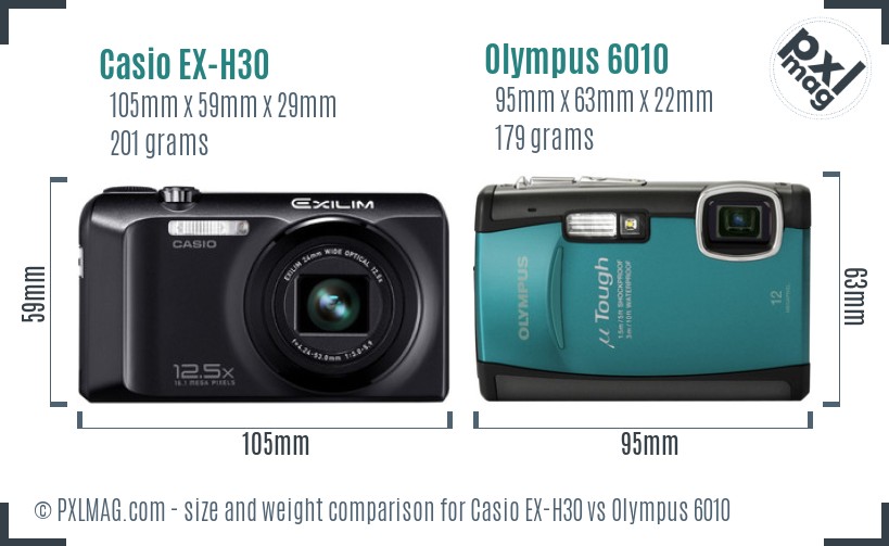 Casio EX-H30 vs Olympus 6010 size comparison Casio EX-H30 vs Olympus 6010 size comparison