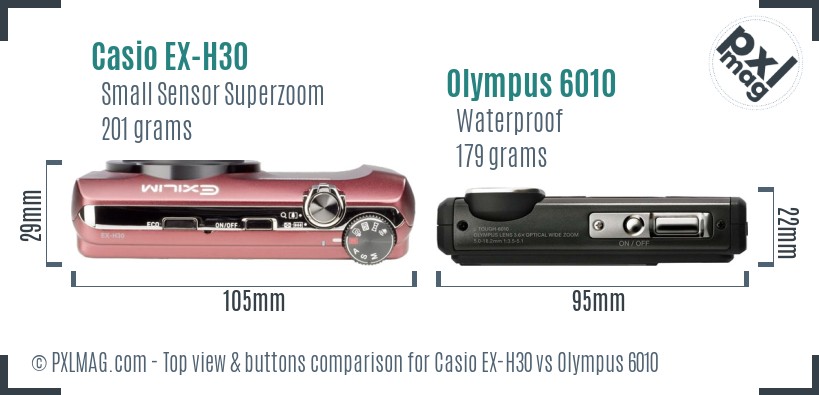 Casio EX-H30 vs Olympus 6010 top view buttons comparison
