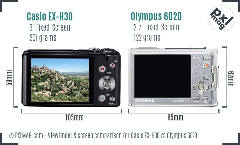 Casio EX-H30 vs Olympus 6020 Screen and Viewfinder comparison