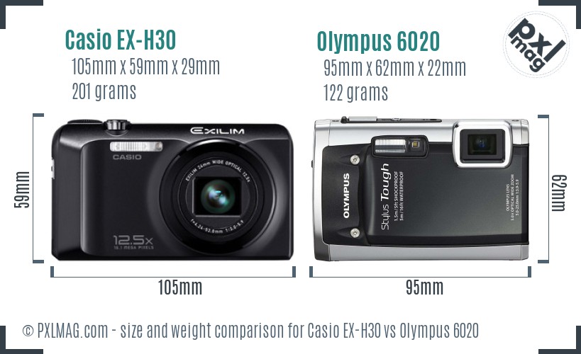Casio EX-H30 vs Olympus 6020 size comparison