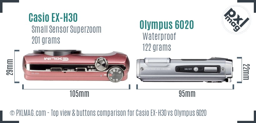 Casio EX-H30 vs Olympus 6020 top view buttons comparison