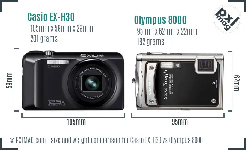 Casio EX-H30 vs Olympus 8000 size comparison