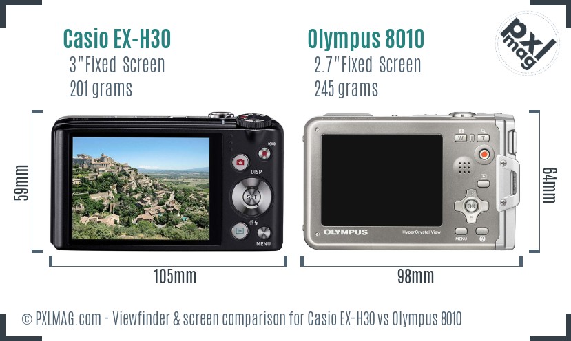 Casio EX-H30 vs Olympus 8010 Screen and Viewfinder comparison