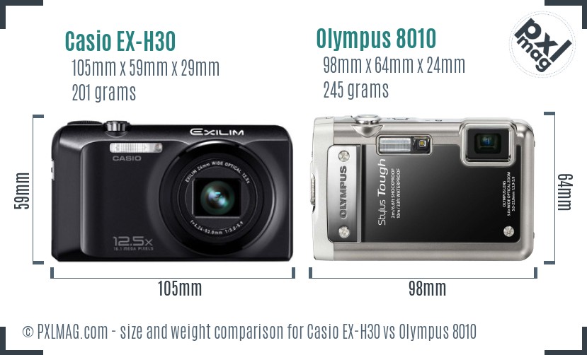 Casio EX-H30 vs Olympus 8010 size comparison