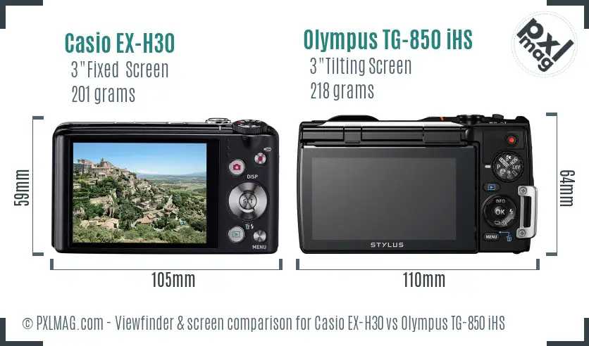 Casio EX-H30 vs Olympus TG-850 iHS Screen and Viewfinder comparison Casio EX-H30 vs Olympus TG-850 iHS Screen and Viewfinder comparison