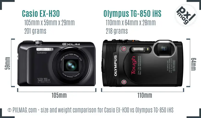 Casio EX-H30 vs Olympus TG-850 iHS size comparison Casio EX-H30 vs Olympus TG-850 iHS size comparison