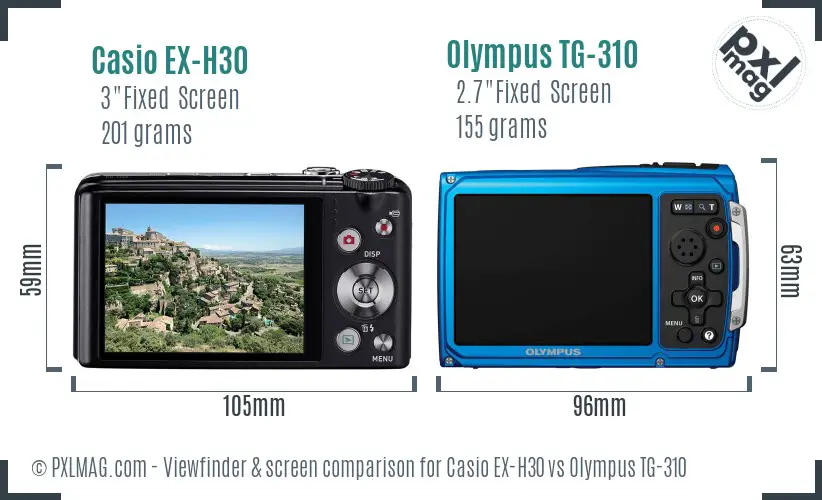 Casio EX-H30 vs Olympus TG-310 Screen and Viewfinder comparison
