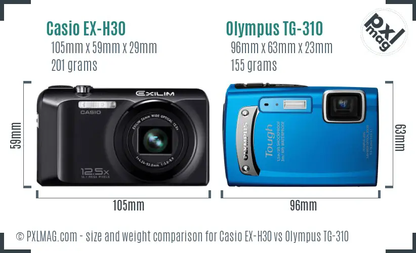 Casio EX-H30 vs Olympus TG-310 size comparison