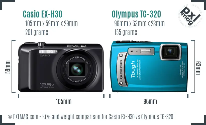 Casio EX-H30 vs Olympus TG-320 size comparison