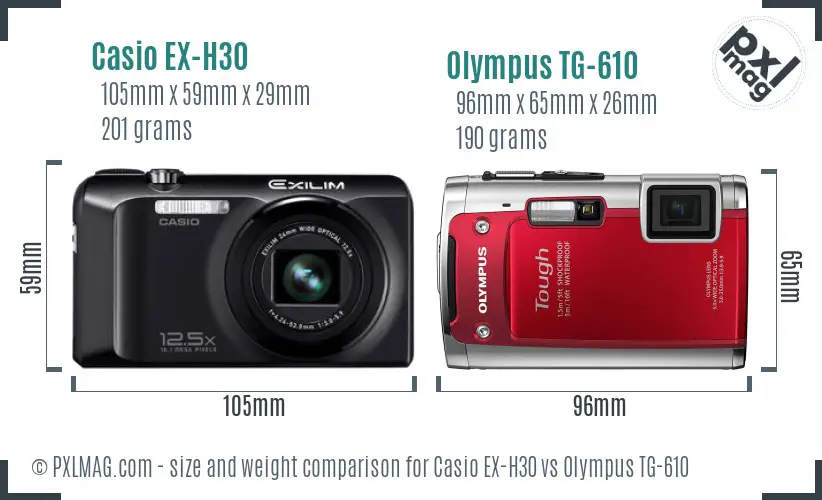 Casio EX-H30 vs Olympus TG-610 size comparison Casio EX-H30 vs Olympus TG-610 size comparison