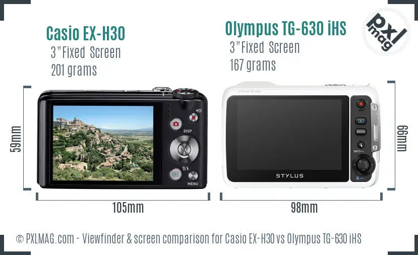Casio EX-H30 vs Olympus TG-630 iHS Screen and Viewfinder comparison