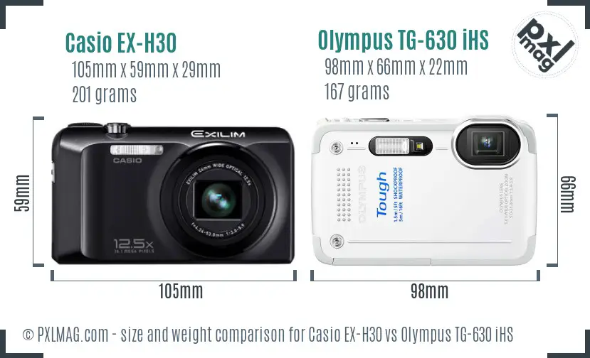 Casio EX-H30 vs Olympus TG-630 iHS size comparison