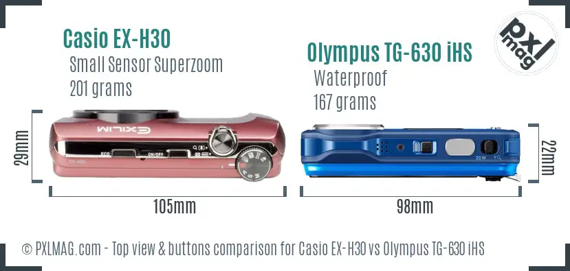 Casio EX-H30 vs Olympus TG-630 iHS top view buttons comparison
