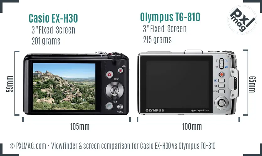 Casio EX-H30 vs Olympus TG-810 Screen and Viewfinder comparison