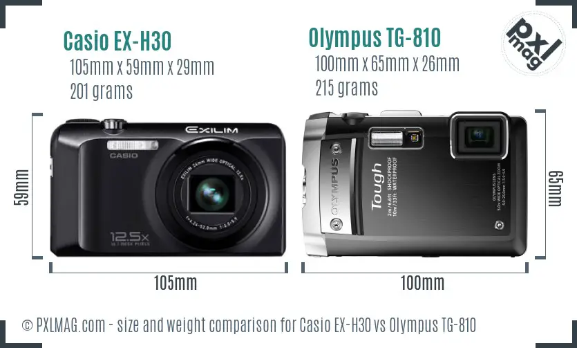 Casio EX-H30 vs Olympus TG-810 size comparison