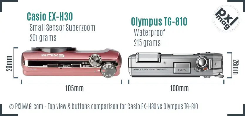 Casio EX-H30 vs Olympus TG-810 top view buttons comparison